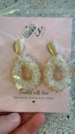 My jewellery oorbellen met kralen wit goud