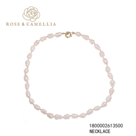 rose en camellia ketting parels naturel roze geknoopt