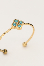 My jewellery Minimalistische ring met klaver en licht blauwe strass verstelbaar