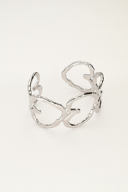 My jewellery Statement bangle met open harten zilver