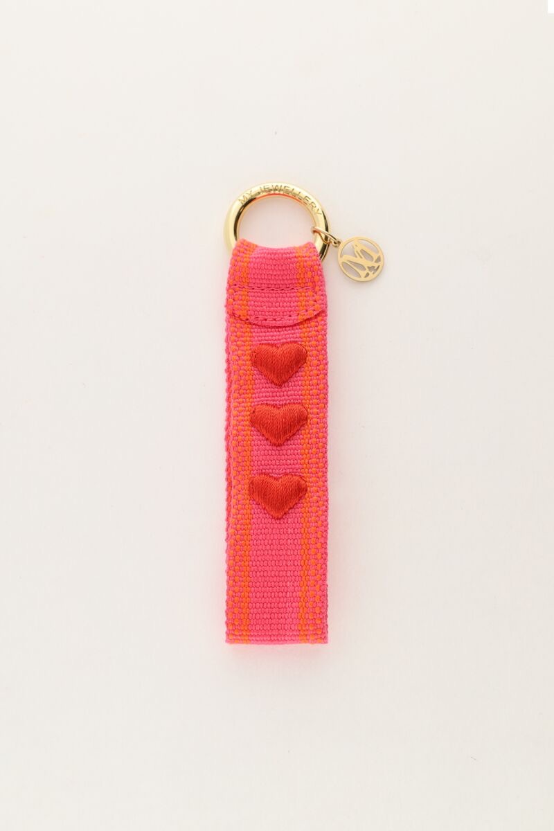 My jewellery Roze sleutelhanger met hartjes