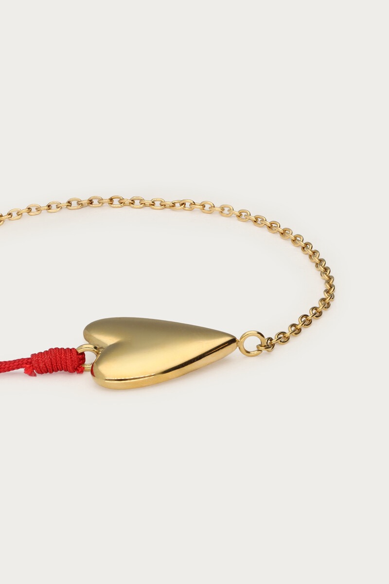 my jewellery rood touw armbandje met hartje goud