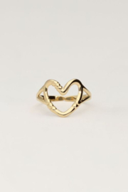 My jewellery verstelbare statement ring met open hart goud