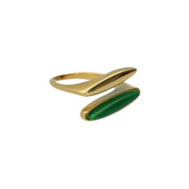 Camps & Camps ring duo bar goud groen opaal