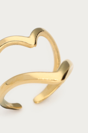 My jewellery Bold statement ring met groot open hart goud verstelbaar