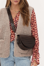 My Jewellery bruin half moon crossbody tas met croco print