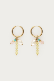 My Jewellery oorbellen Sunrocks oorringen met groene kraaltjes & zoetwaterparel goud