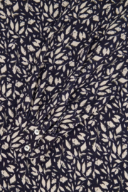 zusss boothals top met blaadjes print donkerblauw