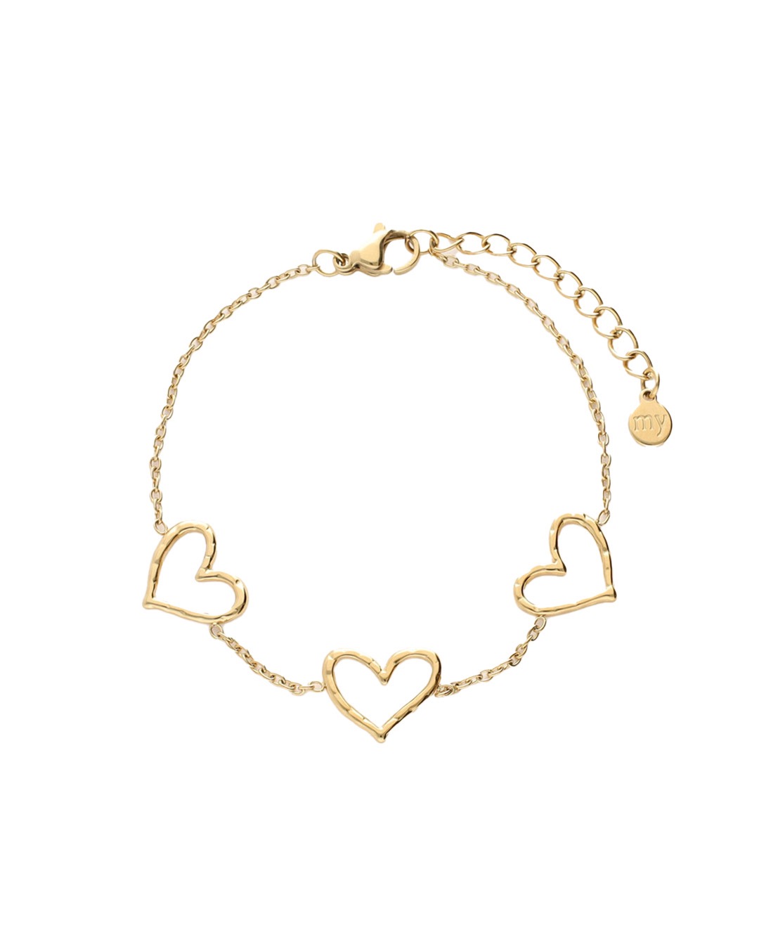 my jewellery Armband met drie open hartjes goud
