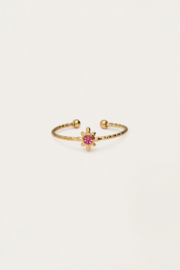 My jewellery Minimalistische ring met zon en roze strass verstelbaar