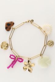My jewellery  bedelarmband met schakel en multikleur bloemen bedels goud