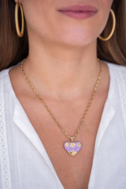 My Jewellery ketting | art schakelketting met lila vintage hart goud