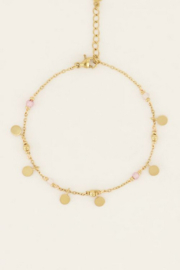 My Jewellery armband | goud vintage armband met roze kralen & muntjes
