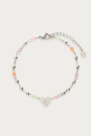 MyJewellery Armband met hartje & gekleurde kralen zilver