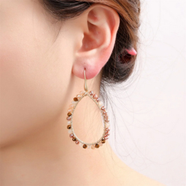 Go Dutch Label oorbellen Beads Open Drop - 14K + mocca mix
