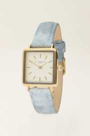 My Jewellery Vierkant horloge met denim band goud