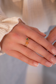 My jewellery Minimalistische ring met klaver en oranje strass verstelbaar