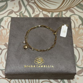 rose & camellia armband verschillende schakel doorregen met zon en pareltje goud