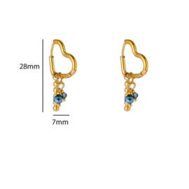 Go Dutch Label oorbellen Heart + stone Hoop + green goud