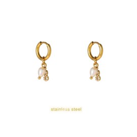 Go Dutch Label oorbellen Pearl + Infinity Hoop goud
