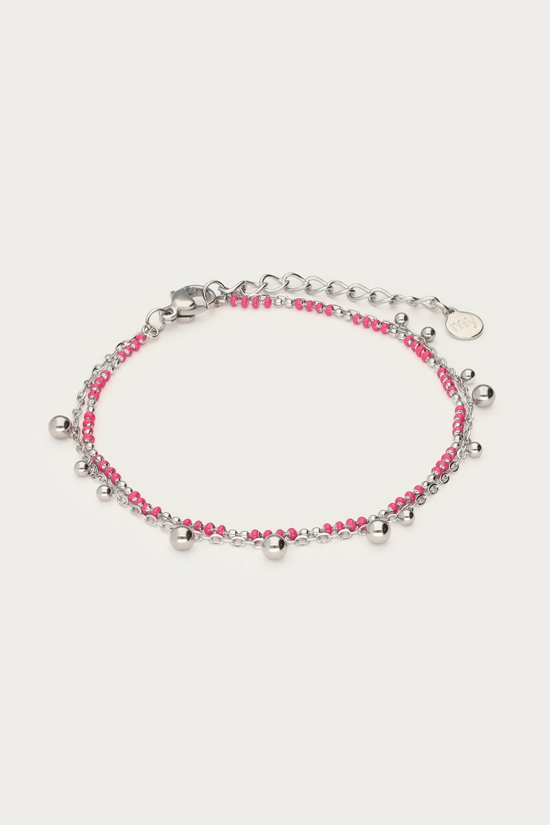 my jewellery Dubbele armband met roze kralen & bolletjes zilver