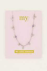 My Jewellery ketting | zilver vintage ketting met lila kralen & muntjes