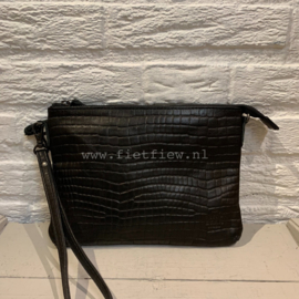 Bear Design clutch/schoudertasje croco | zwart