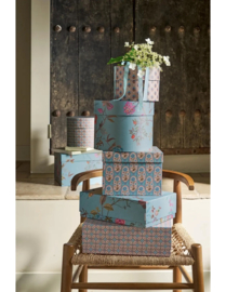 Pip Studio Blooming Tales Set/2 Opbergdozen Vierkant Blauw-Khaki