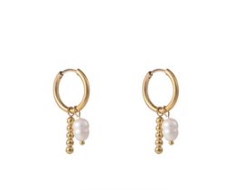 Go Dutch Label oorbellen pearly dot hoop - 14k