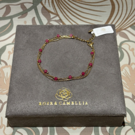 rose & camellia 3-dubbele armband roze kraaltjes goud