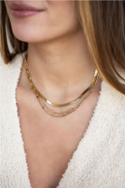 My jewellery ketting driedubbel met grove & platte schakels goud
