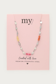My jewellery Ketting met munt & multikleur kralen zilver