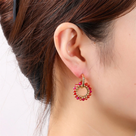 Go Dutch Label oorbellen | small beads circle fuchsia
