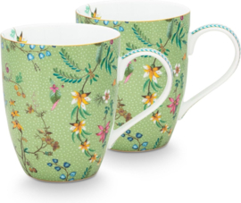 Pip studio jolie mok groot flowers per stuk | groen 350 ml