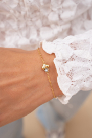 My jewellery armband hart & bloemetje strass goud