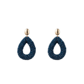 Go Dutch Label oorbellen | full-on beads drop blue goud