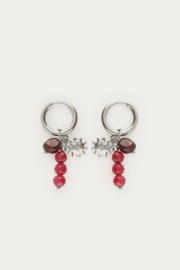 My Jewellery Oorringen met donkerrode kralen en zon