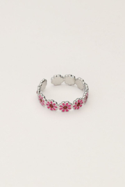 My jewellery verstelbare ring Vintage met roze & rode bloemetjes zilver