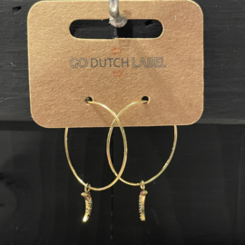 Go Dutch Label oorbellen | maan met gekleurde steentjes goud.