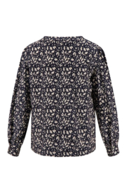 zusss boothals top met blaadjes print donkerblauw