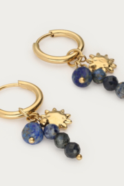 My Jewellery Oorringen met donkerblauwe kralen en zon