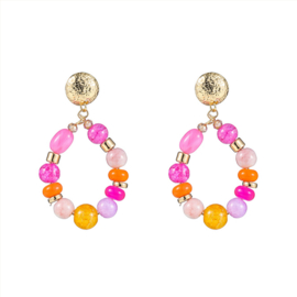 Go Dutch Label oorbellen stone drops - 14k + pink