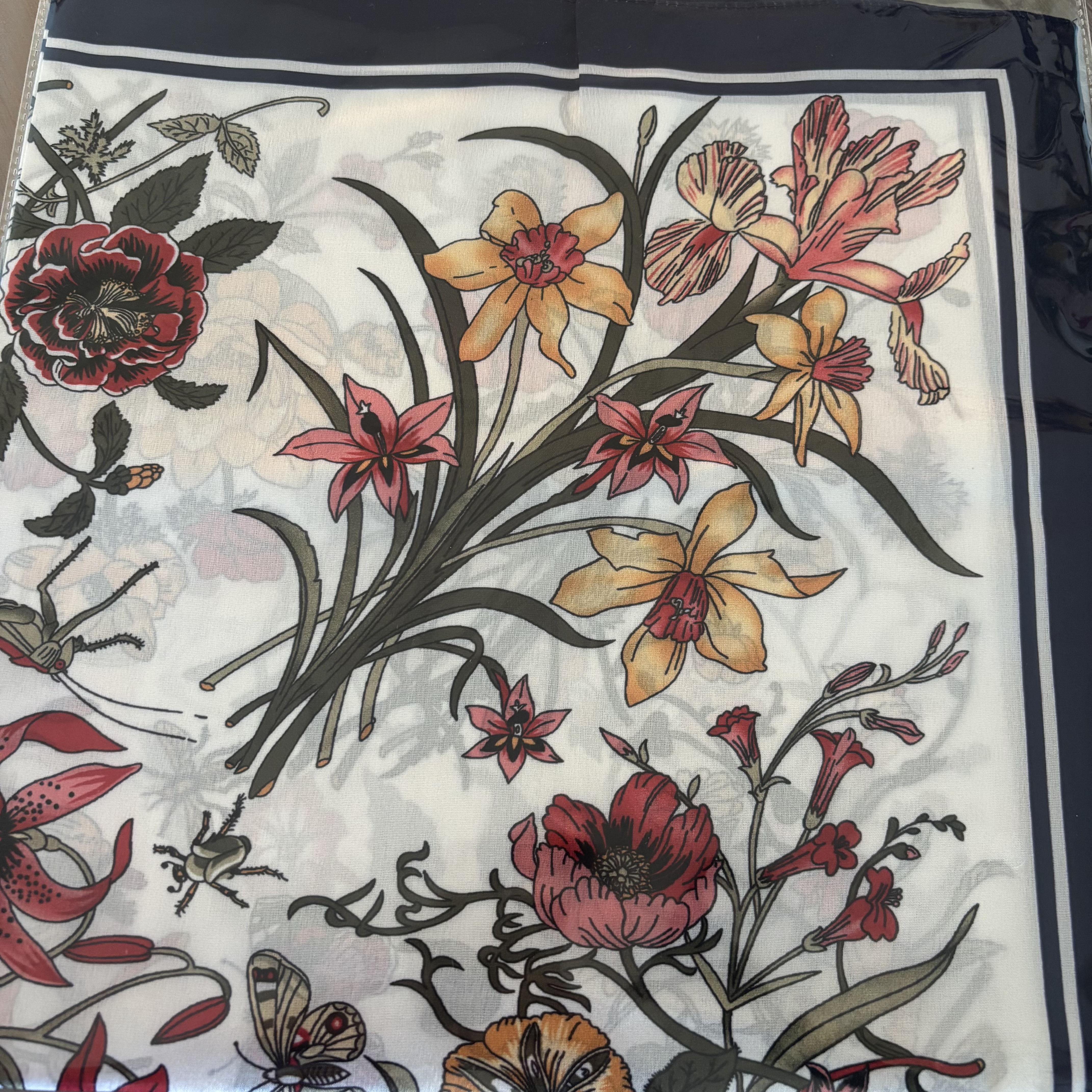 Go Dutch Label sjaaltje gemengde bloemen blauw 55x55cm