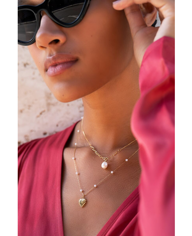 My Jewellery Ketting met hartjes bedel en imitatieparels
