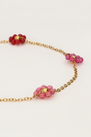 My jewellery Armband met roze en paarse bloemetjes goud