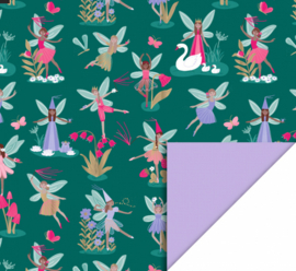 HOP | inpakpapier Fairy Tale Jade Blue - Lilac  70cm x 3m