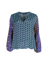 black colour blouse | Luna kaftan blouse blue jewel mix
