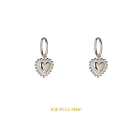 Go Dutch Label oorbellen Radiant Pearl Heart Hoop zilver