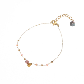 Go Dutch Label armband | roze bolletjes goud.