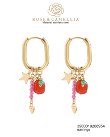 rose en camellia oorbellen rood paars